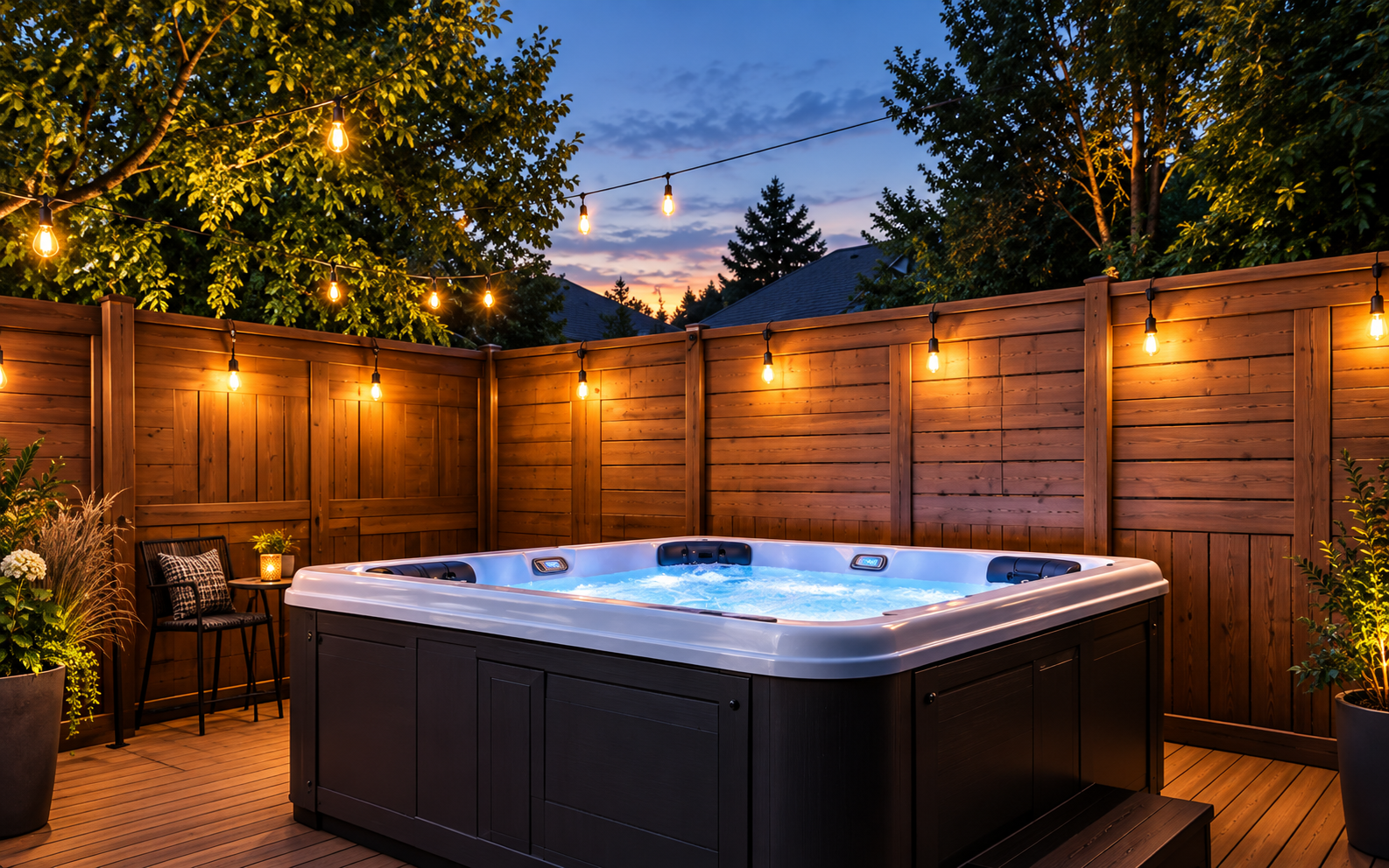 Private backyard hot tub
